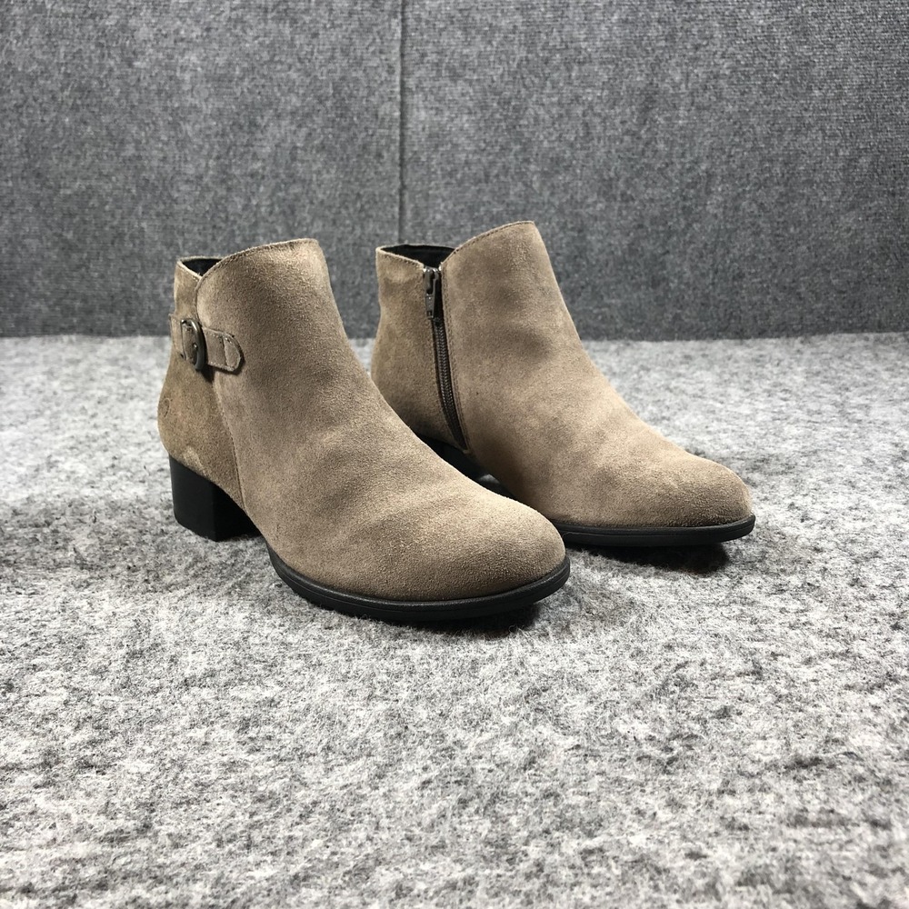 Born Suede Ankle‎ Booties Womens 7.5 M Gray Side Zip Block Heel Comfort